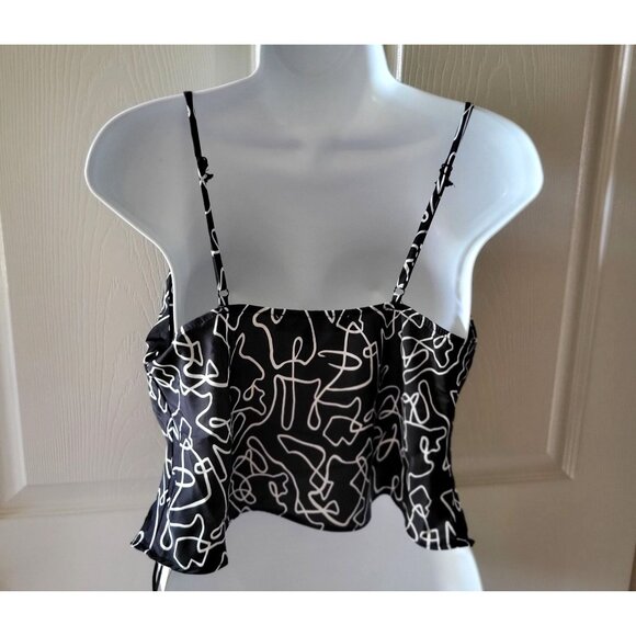 O.L.M. Black & White Abstract Print Cowl Neck Cami Top  M - Picture 4 of 8